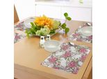 Tovagliette Abakuhaus Con Motivo Floreale, Acquerello Con Cani E Rose Con Foglie E Boccioli, Decorazioni Da Tavola In Tessuto Resistente Al Lavaggio Per La Sala Da Pranzo E La Cucina, Verde Lime, Rosa Chiaro E Bianco.