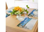 Tovagliette Da Spiaggia Abakuhaus, Costa Tropicale Esotica Con Palme E Cielo Limpido, Isola Naturale, Estate, Tiscjdeco In Tessuto Resistente Al Colore Per La Sala Da Pranzo E La Cucina, Bianco, Verde, Blu