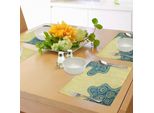 Abakuhaus Tovagliette Astratte, Cornici Floreali In Stile Vintage Con Elaborate Linee A Spirale E Forme Ondulate, Decorazioni Da Tavola In Tessuto Resistente Al Lavaggio Per La Sala Da Pranzo E La Cucina, Giallo Blu.