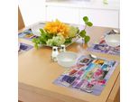 Abakuhaus Tovagliette Colorate, Collage Di Diverse Foto Su Sfondo Di Legno, Fiori, Pasticcini, Spiaggia, Tovagliette In Tessuto Resistente Ai Colori Per La Sala Da Pranzo E La Cucina, Multicolore