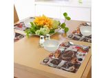 Tovagliette Da Cucina Abakuhaus, Collage Di Diverse Foto A Tema Colazione Con Croissant, Chicchi Di Caffè E Fragole, Tiscjdeco In Tessuto Resistente Al Lavaggio Per La Sala Da Pranzo E La Cucina, Multicolore