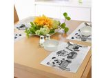 Tovagliette Abakuhaus Con Animali, Orso Panda Hippie, Volpe E Coniglio Con Occhiali E Vestiti Umani, Decorazione Da Tavola In Tessuto Resistente Ai Colori Per La Sala Da Pranzo E La Cucina, Bianco, Nero, Grigio
