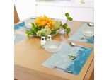 Tovagliette Abakuhaus Ocean, Barca A Vela Sulla Vita Marina Con Onde E Illustrazione Di Cielo Nuvoloso, Tiscjdeco In Tessuto Resistente Al Colore Per La Sala Da Pranzo E La Cucina, Azzurro E Celeste