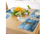 Tovagliette Abakuhaus Con Caricature, Fantasia Pescatore Casa Fiaba Vita Sottomarina Pesca Corallo Rosso Cielo Nuvoloso, Tiscjdeco In Tessuto Resistente Ai Colori Per La Sala Da Pranzo E La Cucina, Marrone Verde Blu
