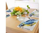 Tovagliette Abakuhaus, Motivo Pittorico Pappagalli Profilo Creatura Esotica Tema Natura Tropicale, Tiscjdeco In Tessuto Resistente Al Lavaggio Per Sala Da Pranzo E Cucina, Azzurro Blu Navy Giallo