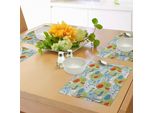 Abakuhaus Tovagliette Moderne, Fiori Con Motivi Geometrici Astratti E Vivaci, Immagine Moderna, Tiscjdeco In Tessuto Resistente Al Lavaggio Per La Sala Da Pranzo E La Cucina, Verde Chiaro, Bianco E Blu