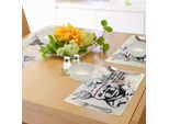 Abakuhaus Tovagliette Astratte, Pub Con Animali Cane Con Piume Tribali E Citazione Ispiratrice Stampate, Tiscjdeco In Tessuto Resistente Al Lavaggio Per La Sala Da Pranzo E La Cucina, Bianco Nero Viola E Rosa