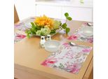 Abakuhaus Tovagliette Rustiche, Immagine Astratta In Stile Fattoria Con Cornice Acquerellata Di Fiori E Foglie, Come Nella Foto, Tiscjdeco In Tessuto Resistente Al Lavaggio Per La Sala Da Pranzo E La Cucina, Rosa Chiaro E Verde