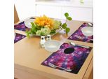 Abakuhaus Tovagliette Astratte, Motivo A Mosaico, Piastrelle Dai Colori Vivaci, Grafica Geometrica Circolare Moderna, Tiscjdeco In Tessuto Resistente Al Colore Per La Sala Da Pranzo E La Cucina, Viola Rosa Rosso