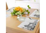 Abakuhaus Tovagliette Vintage, Vecchia Moda Londra Tower Bridge Schizzo Architettura Britannica Regno Unito Paesaggio Stampa Artistica, Tiscjdeco In Tessuto Resistente Ai Colori Per La Sala Da Pranzo E La Cucina, Bianco Nero