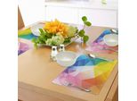 Abakuhaus Tovagliette Moderne, Arcobaleno Frattale Astratto Linee Colorate Poligonali Design Contemporaneo, Tiscjdeco In Tessuto Resistente Al Colore Per La Sala Da Pranzo E La Cucina, Multicolore