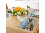 Abakuhaus Tovagliette Paesaggio, Strada Nelle Alpi, Cittadina Con Case Colorate, Nuvole, Cielo Sereno, Scenario Rurale, Tiscjdeco In Tessuto Resistente Al Colore Per La Sala Da Pranzo E La Cucina, Multicolore
