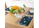 Tovagliette Per Bambini Abakuhaus, Disegno Cartoon Cielo Notturno Con Nuvole Vorticose, Stelle E Luna, Linee Tratteggiate, Stampa Digitale Su Tessuto Lavabile, Decorazione Da Tavola, Cucina, Blu Scuro, Salmone, Bianco