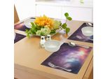 Tovagliette Abakuhaus Galaxis, Spazio Stelle Cielo Cosmo Sognante Universo Nebulosa Costellazione, Tiscjdeco In Tessuto Resistente Al Lavaggio Per Sala Da Pranzo E Cucina, Azzurro Lilla Rosso Corallo