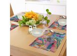 Abakuhaus Tovagliette Astratte, Composizione Artistica Con Grafica Retrò Su Sfondo Acquerellato, Tiscjdeco In Tessuto Resistente Ai Colori Per La Sala Da Pranzo E La Cucina, Multicolore