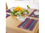 Tovagliette Asiatiche Abakuhaus, Motivo Tribale Geometrico Astratto Su Strisce Orizzontali Colorate In Stile Retrò, Decorazione Da Tavola In Tessuto Resistente Al Lavaggio Per La Sala Da Pranzo E La Cucina, Multicolore