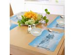 Tovagliette Abakuhaus Con Motivi Animali, Simpatico Bambino Che Vola Su Un Elefante Tra Le Nuvole, Illustrazione Divertente E Allegra Con Caricature Di Bambini, Decorazione Da Tavola In Tessuto Resistente Ai Colori Per La Sala Da Pranzo E La Cucina, Azzurro