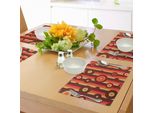Tovagliette Retrò Abakuhaus, Motivi Astratti Colorati E Vivaci Con Cerchi E Pois Su Sfondo A Righe - Arte Geometrica, Tiscjdeco In Tessuto Resistente Al Lavaggio Per La Sala Da Pranzo E La Cucina, Multicolore