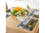 Abakuhaus Tovagliette Con Immagini Della Città, Edinburgh Town Foto Aerea Degli Edifici Storici Heritage Panorama Art, Tiscjdeco In Tessuto Resistente Ai Colori Per La Sala Da Pranzo E La Cucina, Verde Felce Blu Tan