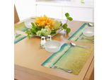Tovagliette Da Spiaggia Abakuhaus, Vista Sul Mare In Stile Grunge E Retrò, Orizzonte Con Cielo Nuvoloso Estivo, Tiscjdeco In Tessuto Resistente Al Lavaggio Per La Sala Da Pranzo E La Cucina, Marrone, Giallo, Turchese, Verde