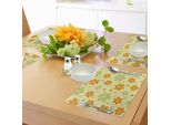 Tovagliette Abakuhaus Con Motivi Floreali, Grandi Fiori Piccoli Grafici Su Sfondo A Righe Retrò, Arte Naturale, Decorazioni Da Tavola In Tessuto Resistente Al Lavaggio Per Sala Da Pranzo E Cucina, Verde Chiaro Arancione