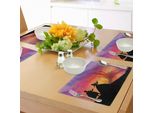 Abakuhaus Tovagliette Fantasia, Silhouette Del Principe E Della Principessa Magical Castle House Immagine Da Favola Di Una Ragazza Dei Sogni, Decorazione Da Tavolo In Tessuto Resistente Al Colore Per La Sala Da Pranzo E La Cucina, Multicolore