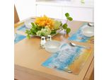 Tovagliette Da Spiaggia Abakuhaus, Palma Sfocata Astratta - Costa Soleggiata, Illustrazione Stagionale Rilassante, Decorazione Da Tavola In Tessuto Resistente Ai Colori Per La Sala Da Pranzo E La Cucina, Azzurro E Calendula