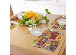 Abakuhaus Tovagliette Moderne, Stampa Collage - Cuori Colorati, Torre Eiffel, Bandiera Francese E Scritta Parigi Artful, Tiscjdeco In Tessuto Resistente Al Lavaggio Per Sala Da Pranzo E Cucina, Multicolore