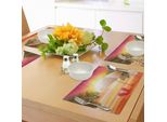 Tovagliette Abakuhaus Arancioni, Tramonto Sulla Spiaggia Con Infradito, Ombrellone E Palme Illustrati, Decorazioni Da Tavola In Tessuto Resistente Ai Colori Per La Sala Da Pranzo E La Cucina, Arancione E Giallo