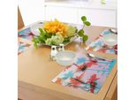 Abakuhaus Tovagliette Tropicali, Palma Da Cocco, Albero, Isola Esotica, Estate, Spiaggia, Arte, Tiscjdeco In Tessuto Resistente Al Colore Per La Sala Da Pranzo E La Cucina, Corallo Scuro, Turchese, Rosa Chiaro