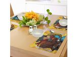 Tovagliette Abakuhaus Western, Robot Steampunk In Stile Western, Cowboy Che Bacia Una Ragazza, Stampa Illustrativa, Tiscjdeco In Tessuto Resistente Ai Colori Per La Sala Da Pranzo E La Cucina, Giallo E Marrone