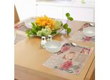 Abakuhaus Tovagliette Shabby Chic, Collage Di Foto Con Rose In Pizzo, Foglie E Stampe Artistiche Vintage, Decorazioni Da Tavola In Tessuto Resistente Ai Colori Per La Sala Da Pranzo E La Cucina, Rosa Chiaro E Bianco