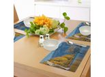 Tovagliette Abakuhaus Natur, Lago Con Alberi Sommersi Su Una Catena Montuosa, Splendido Paesaggio Rurale Della Nuova Zelanda, Tiscjdeco In Tessuto Resistente Al Lavaggio Per La Sala Da Pranzo E La Cucina, Marrone, Giallo, Azzurro