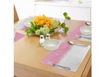 Abakuhaus Tovagliette Rosa, Ispirate Alla Vita Di Campagna, Divise In Due Parti Con Cespugli E Grano, Stampa Artistica, Sottobicchieri In Tessuto Lavabile, Decorazione Da Tavola Con Stampa, Rosa E Bianco