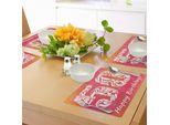 Abakuhaus 50° Compleanno Tovagliette, Sfondo Vivace, Font Stilizzato, Motivi Floreali E Stelle, Stampa Artistica, Tiscjdeco In Tessuto Resistente Al Lavaggio Per La Sala Da Pranzo E La Cucina, Arancione, Bianco, Rosa