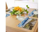 Tovagliette Abakuhaus Natur, BewöLkt Mountain Valley Road Paradiso Primaverile Paesaggio Tranquillo E Suggestivo, Tiscjdeco In Tessuto Resistente Ai Colori Per La Sala Da Pranzo E La Cucina, Multicolore