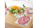 Abakuhaus 50° Compleanno Tovagliette, Grungy Annuncio Con Timbro Invecchiato Per Cinquant'anni Auguri, Tiscjdeco In Tessuto Resistente Al Lavaggio Per La Sala Da Pranzo E La Cucina, Rosso Cinabro Bianco