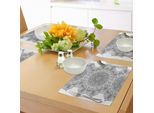 Abakuhaus Tovagliette Etniche, Motivi Popolari Asiatici Con Effetti Arabeschi Marocchini Influenze Mediorientali Immagine, Tiscjdeco In Tessuto Resistente Al Lavaggio Per La Sala Da Pranzo E La Cucina, Bianco Grigio