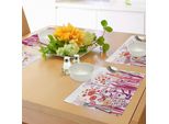 Tovagliette Abakuhaus Con Motivi Floreali, Fiori Rosa Da Giardino, Boccioli, Foglie, Volute, Arte Moderna Romantica, Tiscjdeco In Tessuto Resistente Al Lavaggio Per Sala Da Pranzo E Cucina, Rosa Chiaro, Arancione, Lilla E Rosso Corallo.