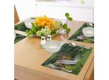 Abakuhaus Tovagliette Paesaggistiche, Majestic Twin Wailua Cascate Kauai Hawaii Verde Foresta Erba Natura Panorama, Tiscjdeco In Tessuto Resistente Ai Colori Per La Sala Da Pranzo E La Cucina, Verde