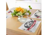Abakuhaus 90° Compleanno Tovagliette, Etichetta In Stile Retrò Con Nastro Rosso Ed Emblema Vintage Stelle Classico, Decorazioni Da Tavola In Tessuto Resistente Al Lavaggio Per La Sala Da Pranzo E La Cucina, Bianco Grigio Rosso