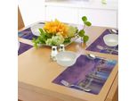 Abakuhaus Tovagliette Moderne, Skyline Di New York City Di Notte Con Grattacieli Manhattan Usa Panorama Americano, Tiscjdeco In Tessuto Resistente Ai Colori Per La Sala Da Pranzo E La Cucina, Viola Lilla