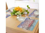 Abakuhaus Tovagliette Divertenti, Cinque Graziosi Fenicotteri Labirinto Gioco Allegro Animale Cartoon Reed Letto Acqua, Sottobicchieri In Tessuto Lavabile Decorazione Da Tavola Con Stampa, Viola Blu Azzurro Rosso Corallo
