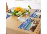 Abakuhaus Tovagliette Tropicali, Costa Rocciosa Esotica Con Onde, Isole Seychelles, Paradiso, Spiaggia, Paesaggio, Tiscjdeco In Tessuto Resistente Al Colore Per La Sala Da Pranzo E La Cucina, Turchese Cannella Blu