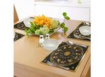 Tovagliette Abakuhaus Astrologia, Segni Zodiacali Con Ruota, Cerchio Con Immagine Del Sole E Della Luna All'interno, Tiscjdeco In Tessuto Resistente Al Lavaggio Per Sala Da Pranzo E Cucina, Arancione