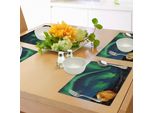 Tovagliette Abakuhaus Nordlicht, Cielo Psichedelico Su Nordic Camping Radiant Energy Image, Tiscjdeco In Tessuto Resistente Al Lavaggio Per La Sala Da Pranzo E La Cucina, Marrone Giallo Blu