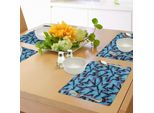 Abakuhaus Tovagliette Astratte, Numeri Al Neon Psichedelici In Contrasto Con Illustrazioni Digitali Effetto Sporco, Tovagliette Decorative In Tessuto Resistente Al Lavaggio Per La Sala Da Pranzo E La Cucina, Azzurro, Nero, Rosa