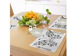 Tovagliette Abakuhaus Con Farfalle, Silhouette Di Falena Con Linea A Spirale Di Fiori, Illustrazione Di Animali Spirituali, Decorazione Da Tavola In Tessuto Resistente Al Lavaggio Per Sala Da Pranzo E Cucina, Bianco E Nero