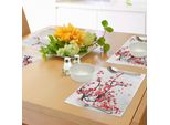 Tovagliette Abakuhaus, Stampa Ispirata Alla Primavera Con Fiori Di Ciliegio Giapponesi Sakura Bloom Branch, Decorazioni Da Tavola In Tessuto Resistente Ai Colori Per La Sala Da Pranzo E La Cucina, Rosso Cinabro, Bianco, Marrone