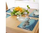 Tovagliette Abakuhaus, Simpatico Elefante Gigante Che Nuota In Un'immagine Tropicale Con Acqua Dell'oceano, Tiscjdeco In Tessuto Resistente Al Lavaggio Per La Sala Da Pranzo E La Cucina, Blu-Grigio Turchese Tortora